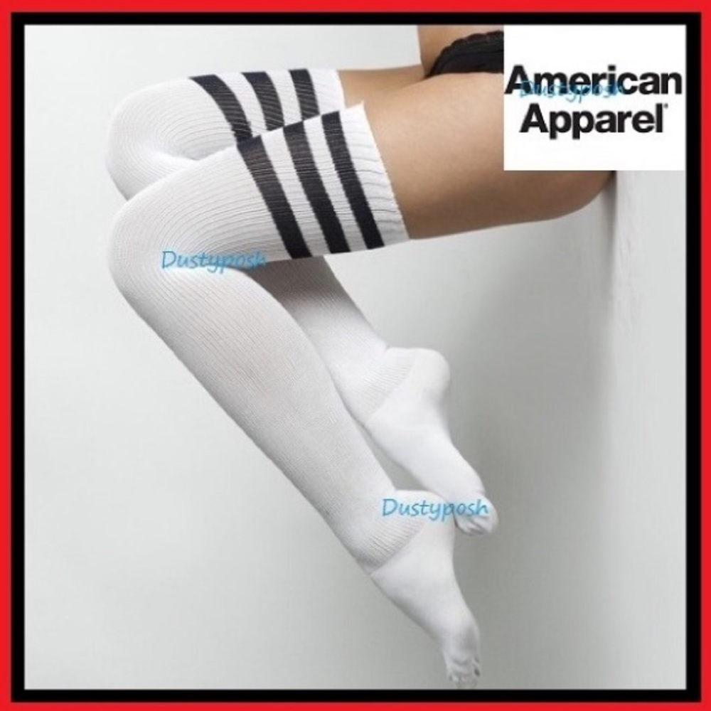 American Apparel Thigh High Socks White Black White Long Ribbed Y2K Discontinued